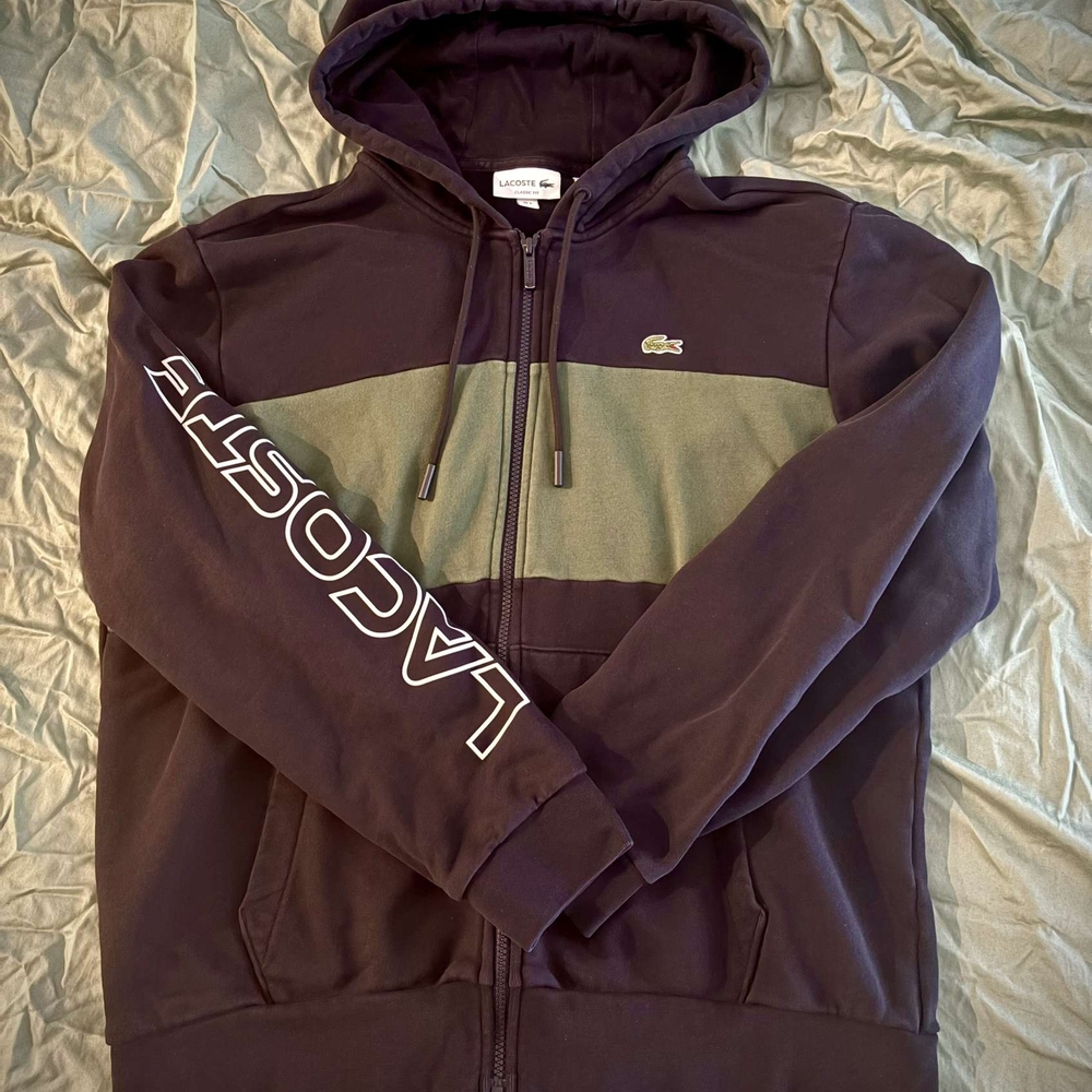 Lacoste Men's Black and Olive Zip-Up Sweater